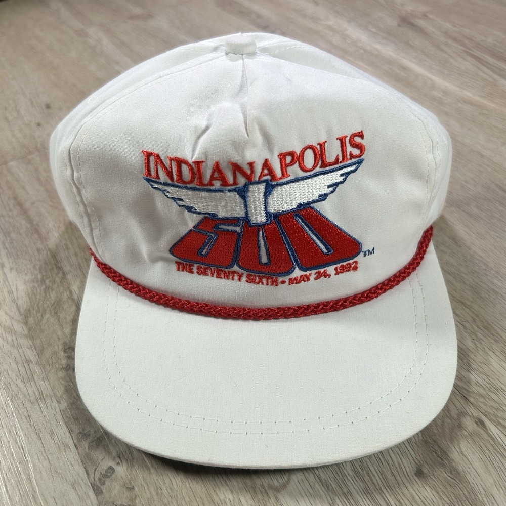 VTG 1992 Indianapolis 500 Strapback Hat NASCAR‎ White K Products Rope Cap USA